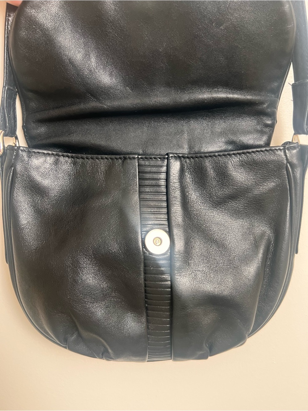 Vintage Genuine Leather Black Saddle Crossbody Bag Y2K Minimalist Purse - Picture 4 of 13